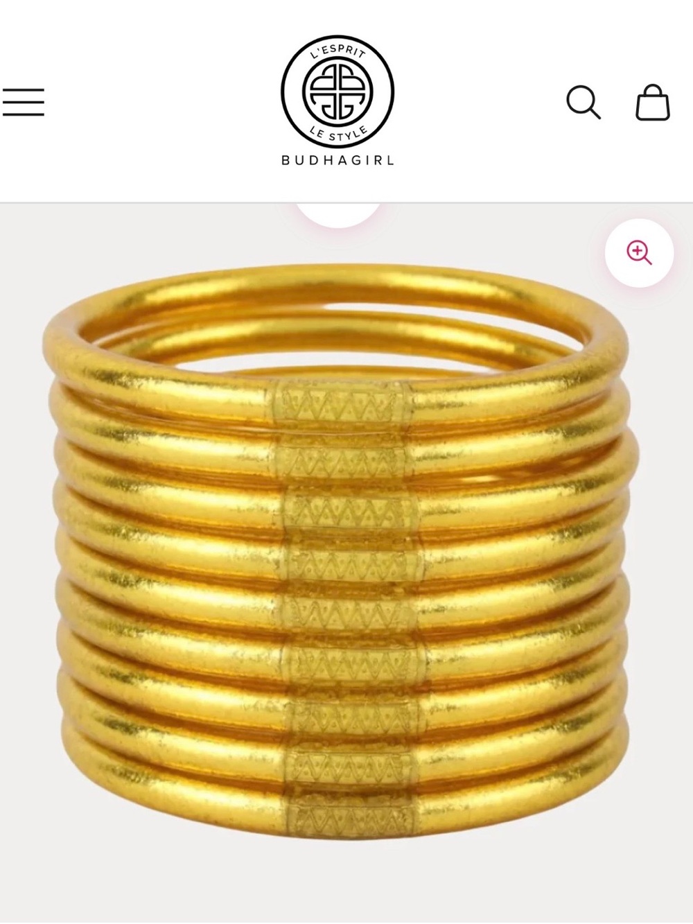 Authentic BuDhaGirl Gold All Weather Bangles Small Set of 6 + Gaga Canister Box - Picture 9 of 11